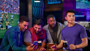 a group of people in a sports bar