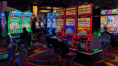 a casino floor with slot machines
