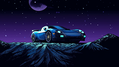 Cool car on mountain moon lit