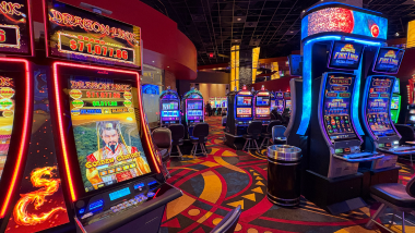 a casino floor with slot machines