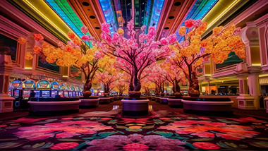 a beautiful casino full of vibrant, beautiful flowers & big golden stars. starlight. moonlight.