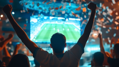 Cheering at sports bar